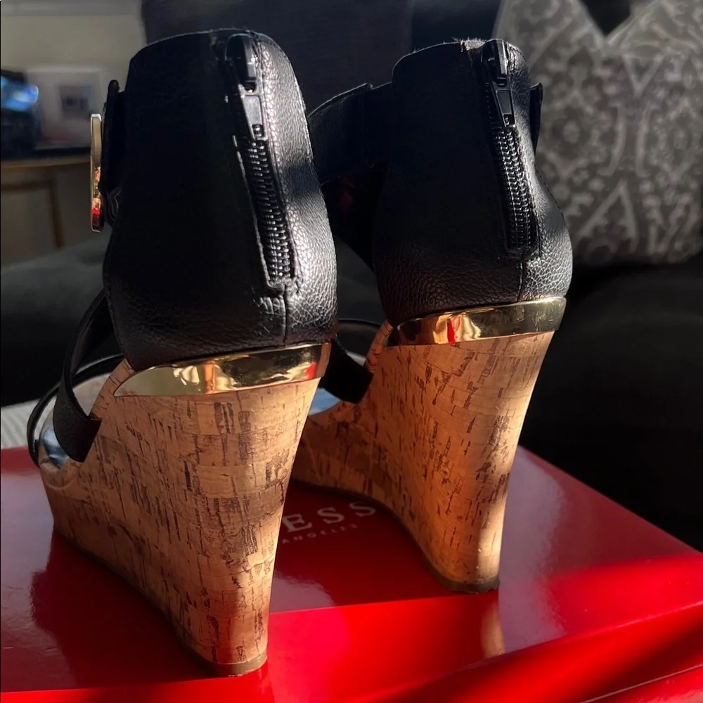 Guess Black and Tan Platform Sandals
